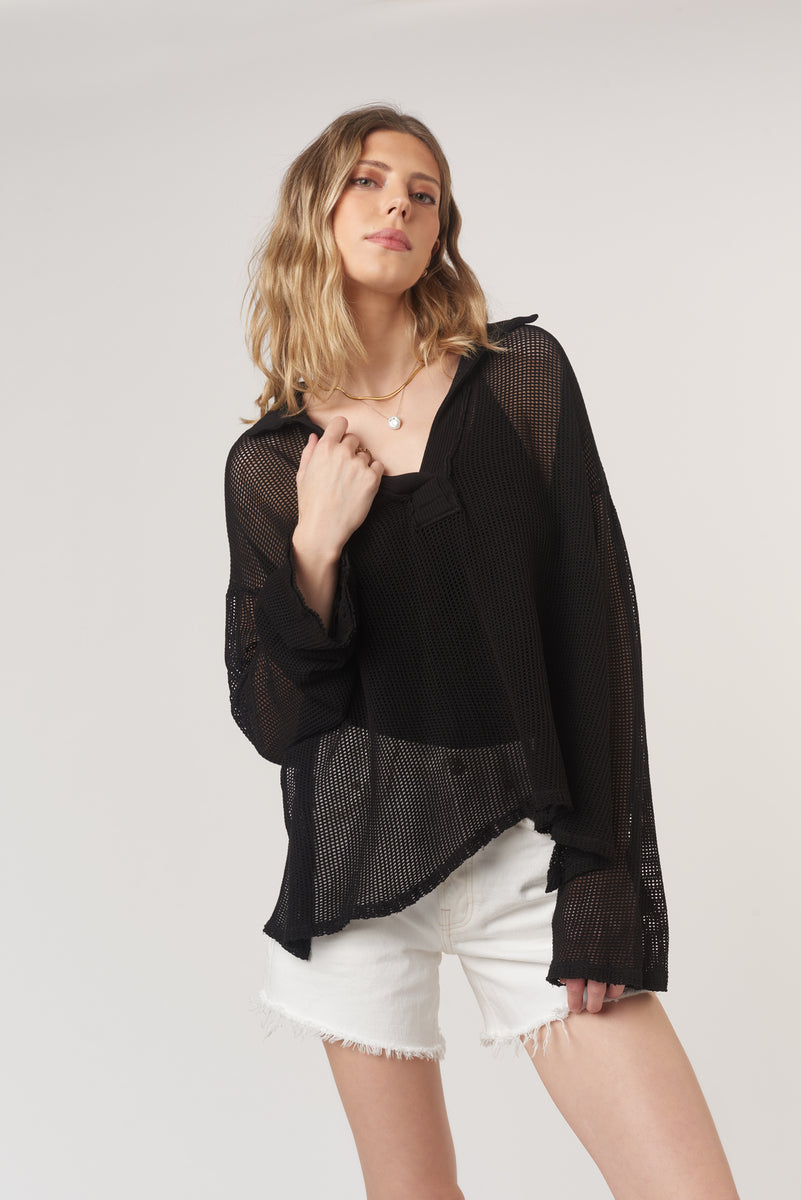 Sorais Collared Mesh Pullover- Black – PROJECT SOCIAL T