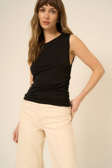 Dream On Ruched Tank in Black