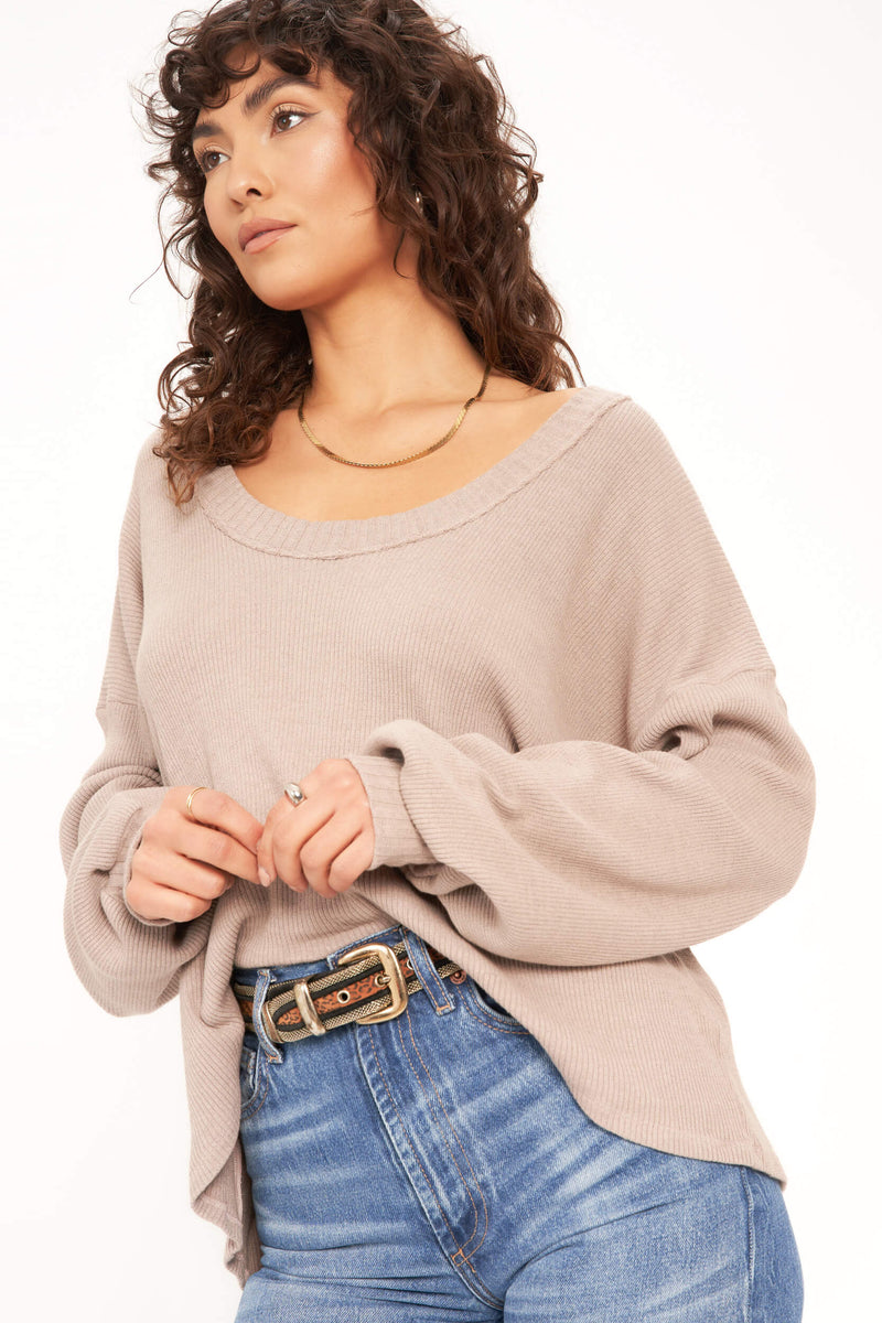 SOCIAL T – Autumn Long - Rib Scoop Sweater PROJECT Sleeve Mink Inside