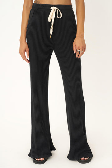 Louise Washed Sweater Rib Pant in MW Black