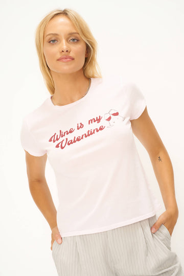 Wine Is My Valentine Baby Tee in Cosmo PInk