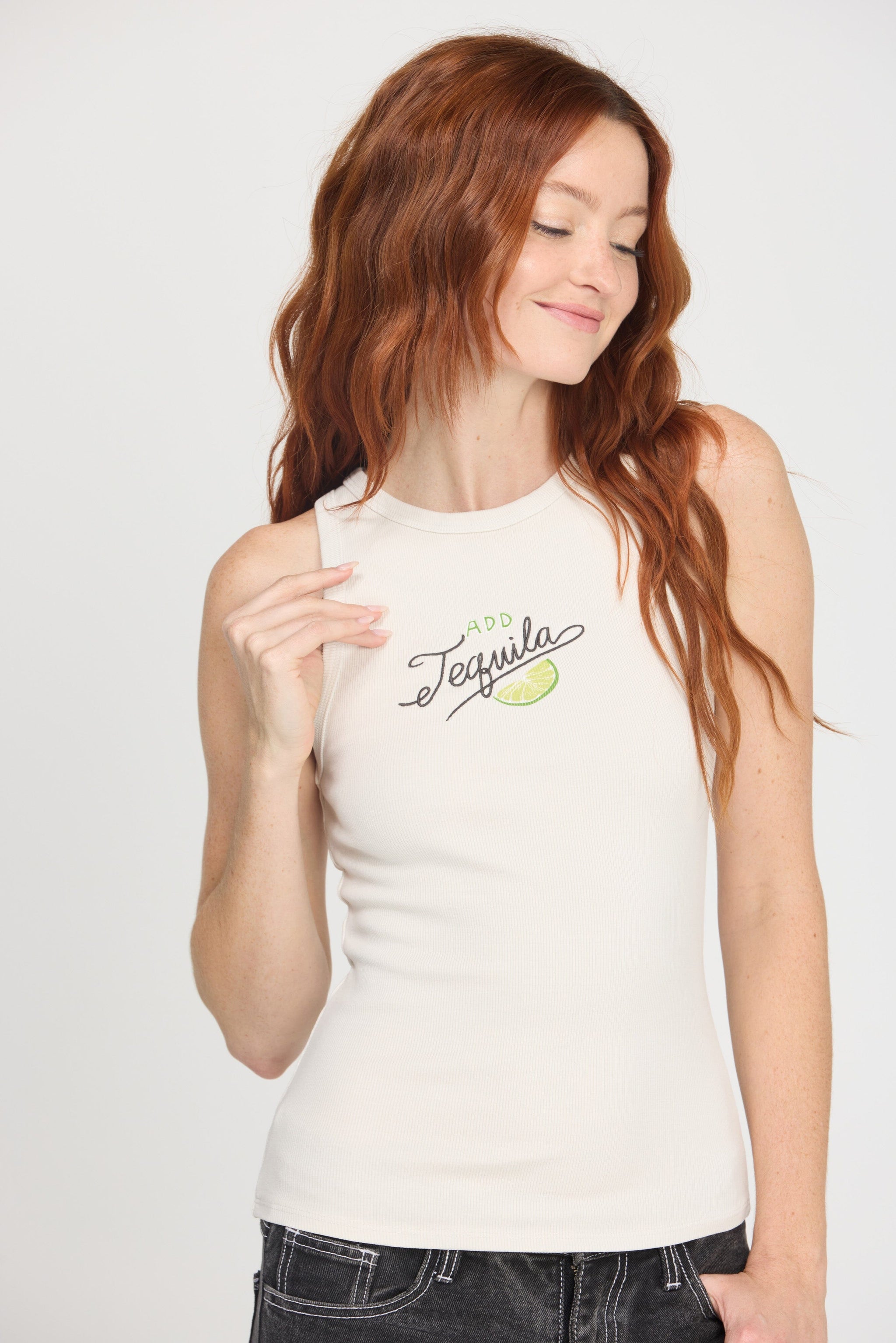 Tequila！タンク Add Tequilla Tank - Vintage White - Screenprinted Graphic