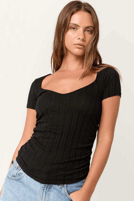 Dylana Pointelle Sweetheart Neck Tee TEE Project Social T 