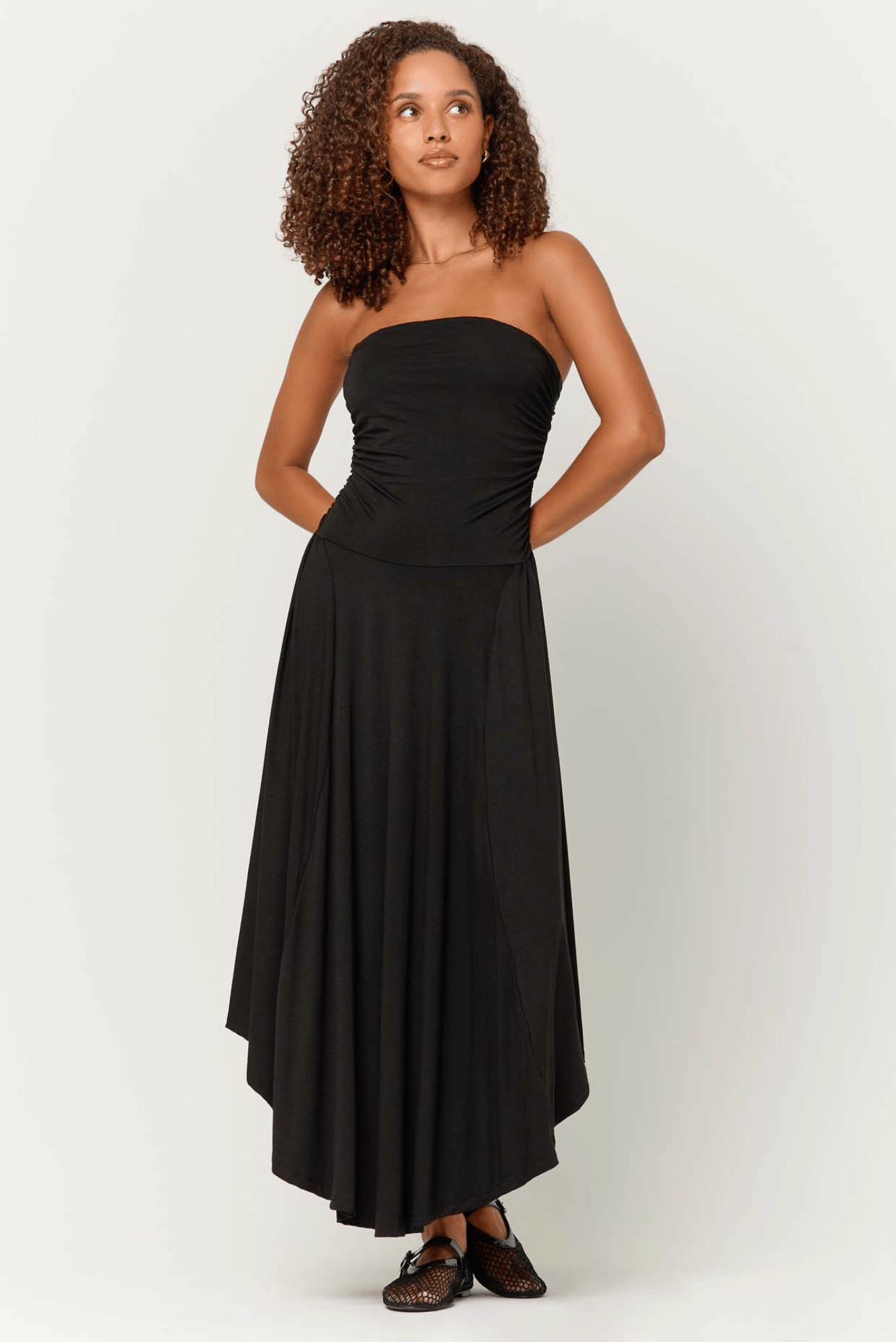 Goddess Strapless Shirred Dress Black / XS by Project Social T Goddess Strapless Shirred Dress Black / XS by Project Social T