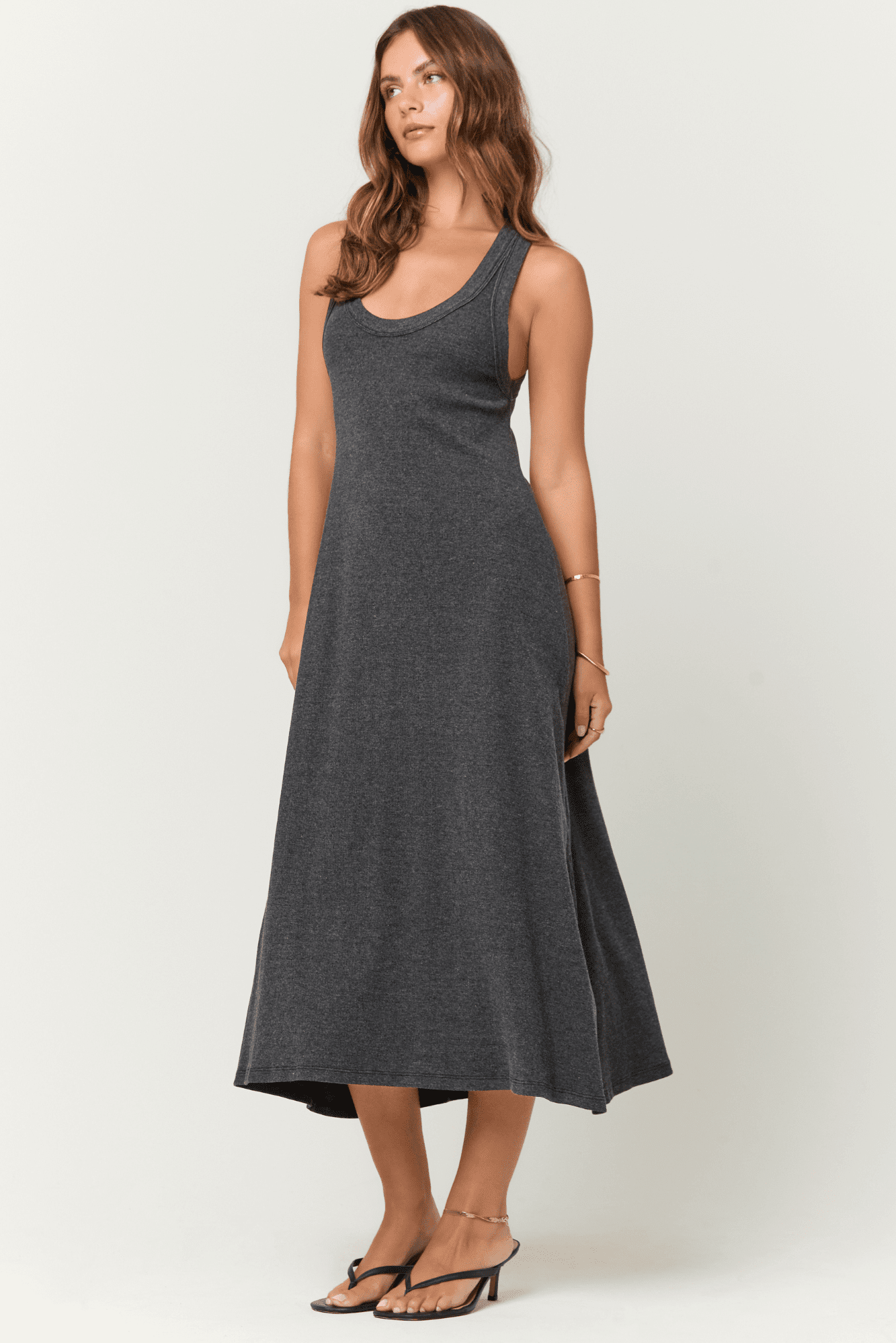 Yuma Scoop Neck Rib Tank Dress Black / L by Project Social T