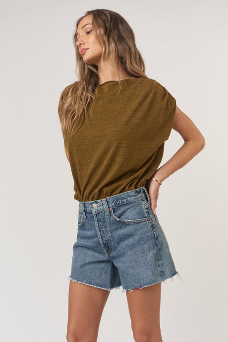 Estelle Heathered Pleated Shoulder Tee TEE Project Social T 
