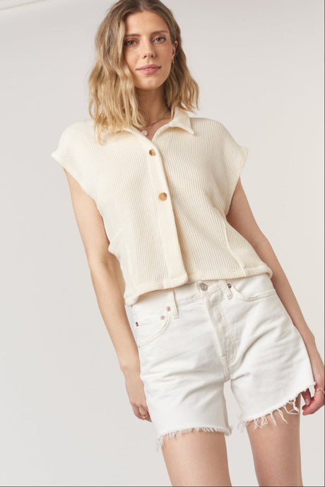 Fernanda Button Front Textured Rib Tee TEE Project Social T 