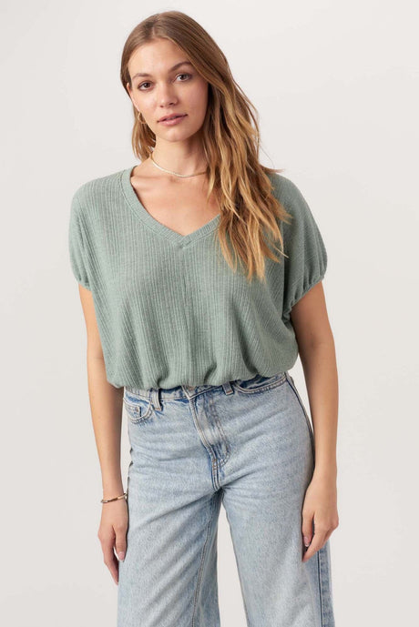 Cerise V-Neck Bubble Rib Tee TEE Project Social T 