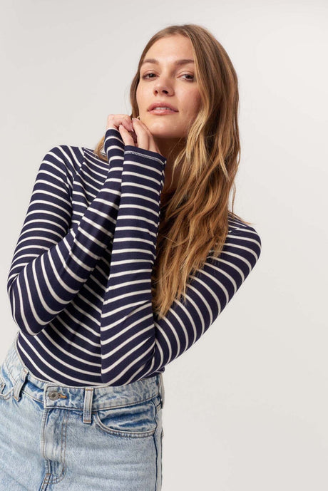 Over and Out Striped Crew Long Sleeve LONG SLEEVE Project Social T 