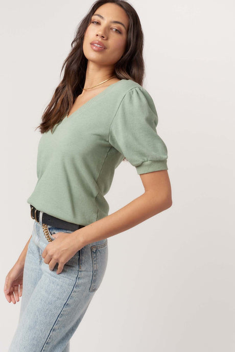 In My Feels Puff Sleeve V-Neck Pullover TEE Project Social T 