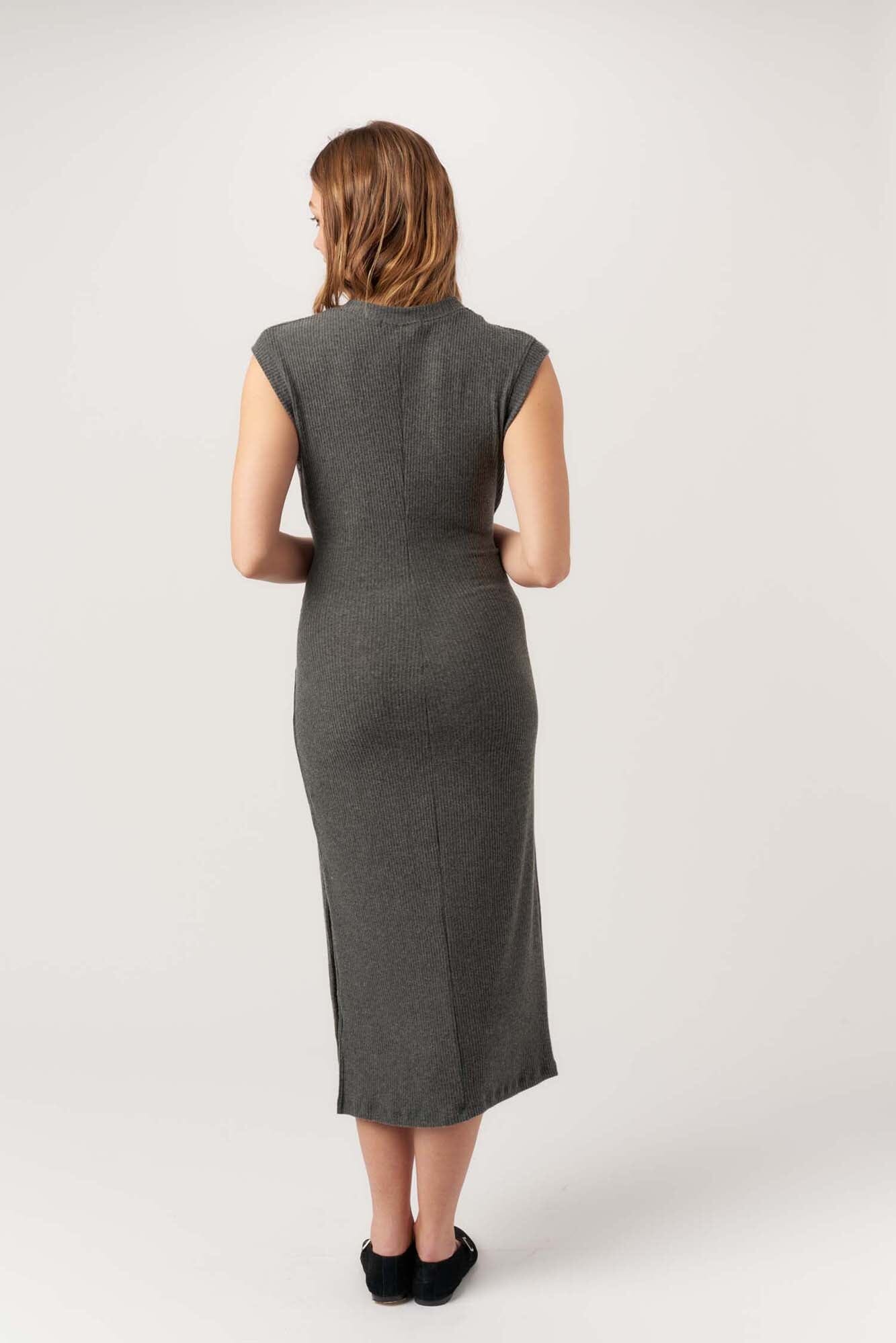 gray ribbed midi dress That's A Wrap Cozy Rib Midi Dress Charcoal / M by Project Social T