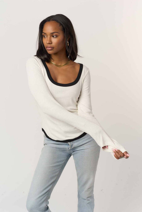 Jena Contrast Scoop Neck Rib Long Sleeve LONG SLEEVE Project Social T 