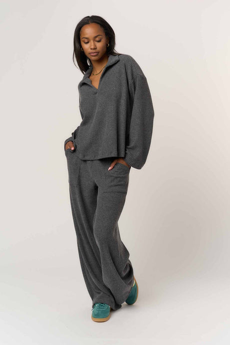 Shea Brushed Rib Wide Leg Pant Bottoms Lounge Project Social T 