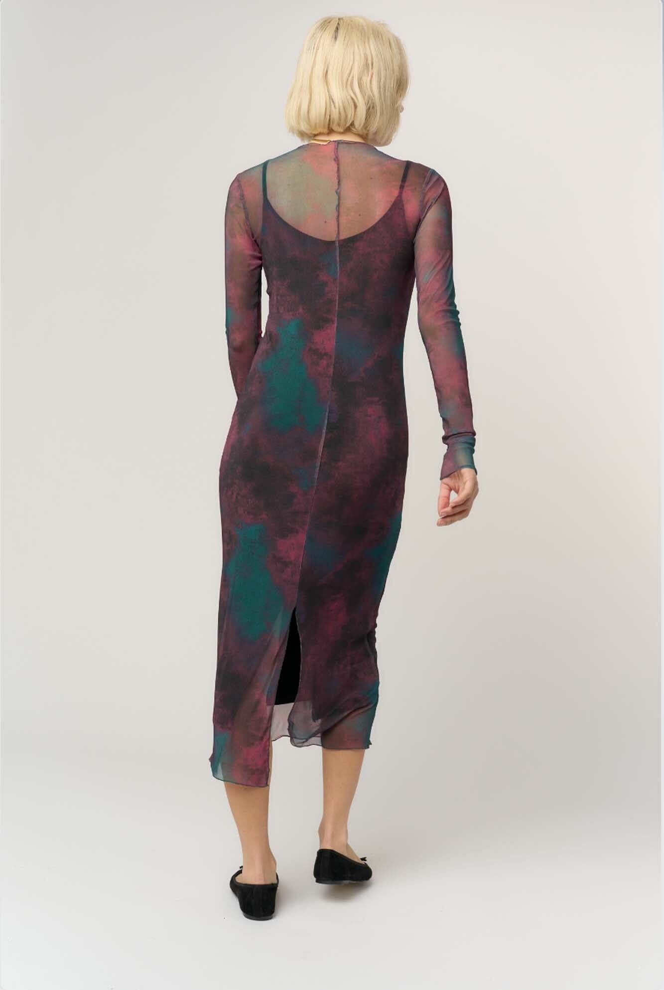 Shibon Novelty Layered Mesh Dress Burgundy Combo / M by Project Social T Shibon Novelty Layered Mesh Dress Burgundy Combo / M by Project Social T