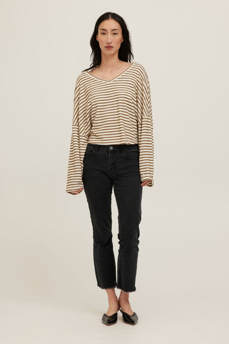 Ren Stripe V-Neck Long Sleeve Tops Long Sleeve Project Social T 