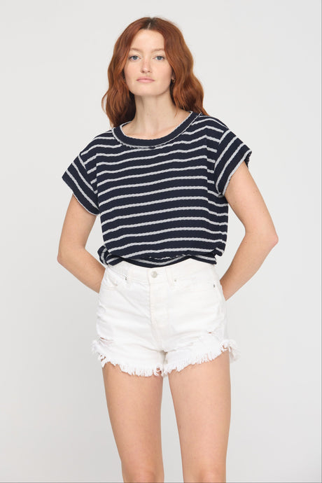 Osper Navy Textured Stripe Tee Tops Tee Project Social T 