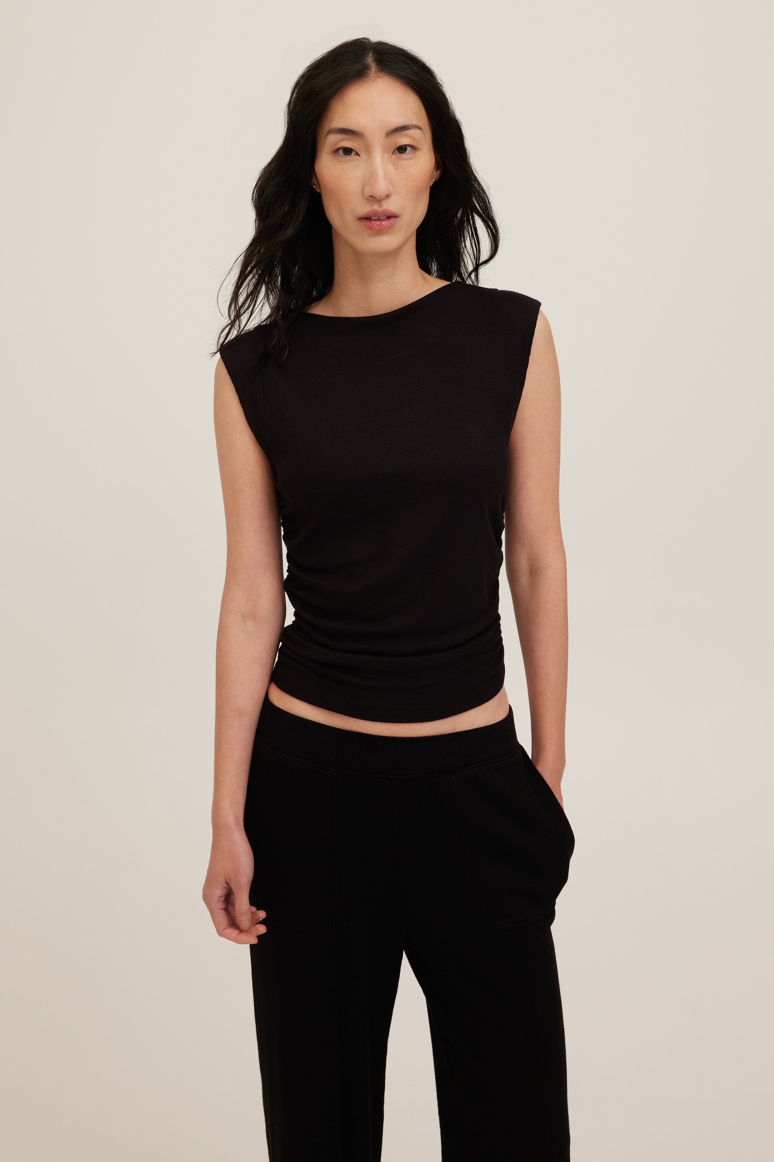Cotton ribbon tank 黒 Caspia Rib Tank – PROJECT SOCIAL T