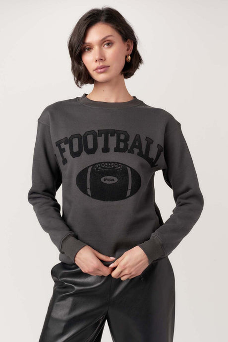 Flocked Football Washed Black Sweatshirt GRAPHICS Project Social T 