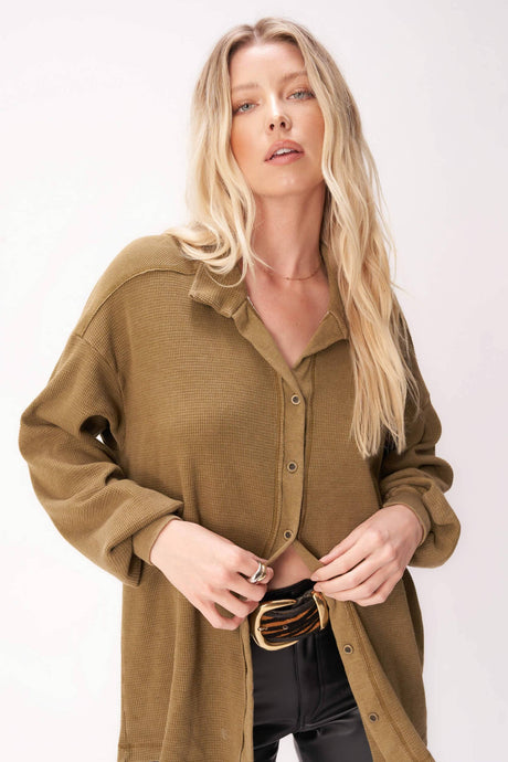 Miraya Washed Button Front Long Sleeve LONG SLEEVE Project Social T 