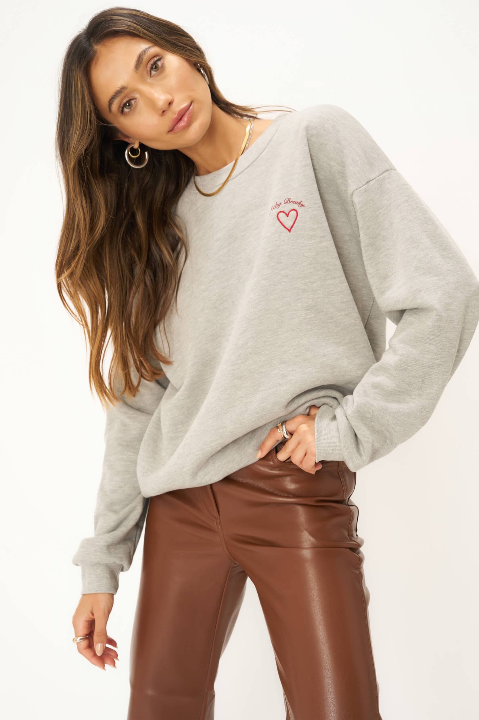 Achy Breaky Embroidered Sweatshirt SOCIAL T – - Grey Heather PROJECT