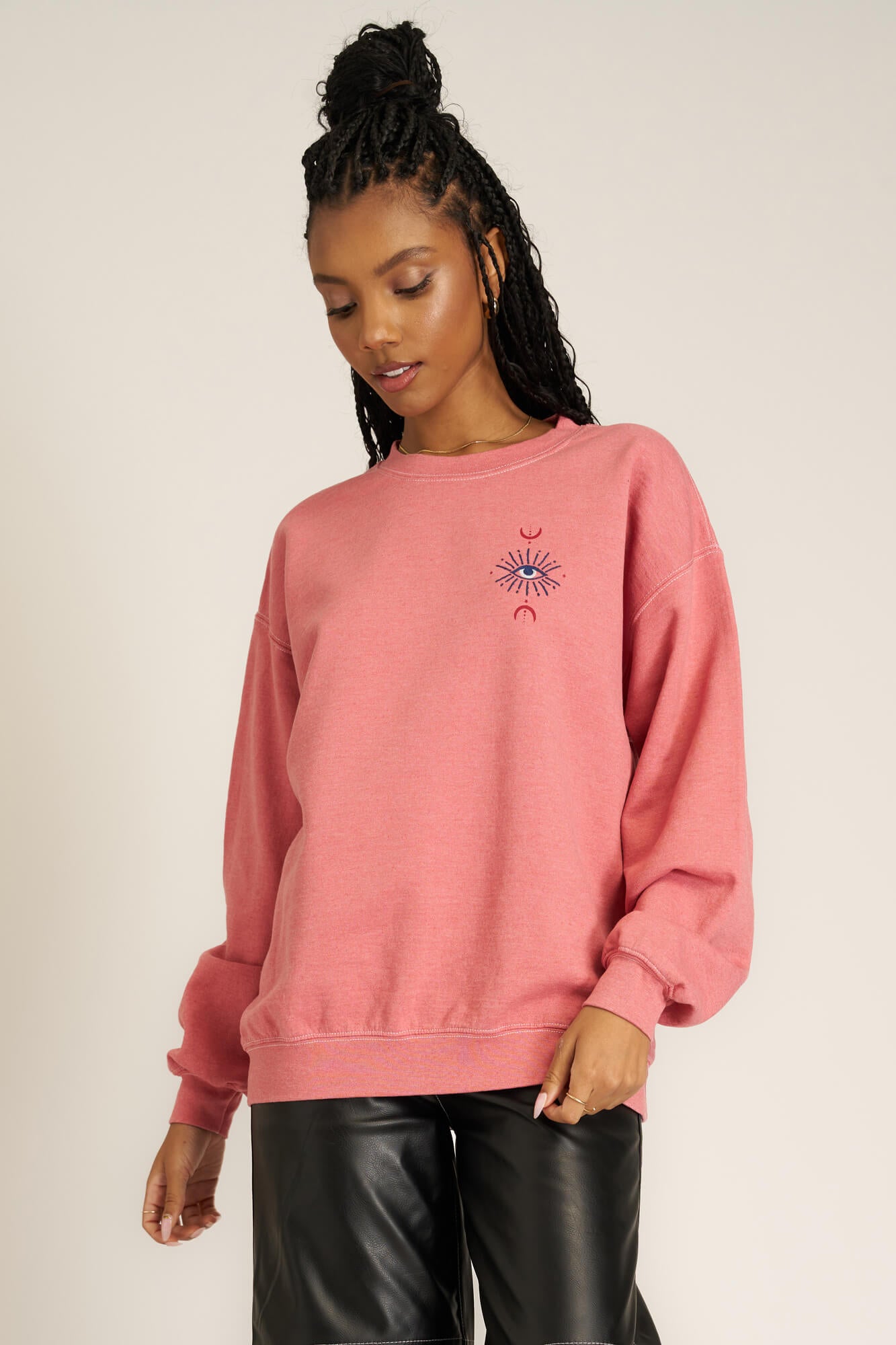 All Seeing Eye Embroidered Oversized Sweatshirt Brandy Wine