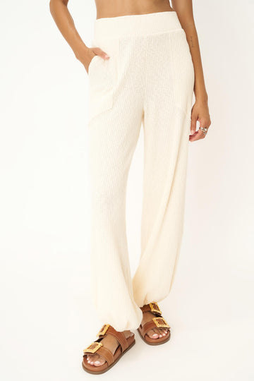 Cabana Textured Rib Pant in Oat Milk