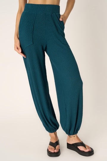 Cabana Textured Rib Pant in Oceanic Teal