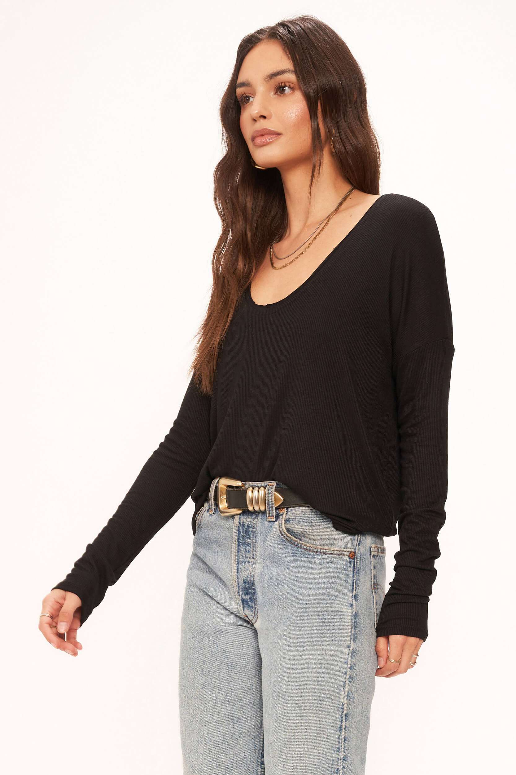 Charlotte Relaxed Scoop Neck Rib Long Sleeve - Black – PROJECT SOCIAL T
