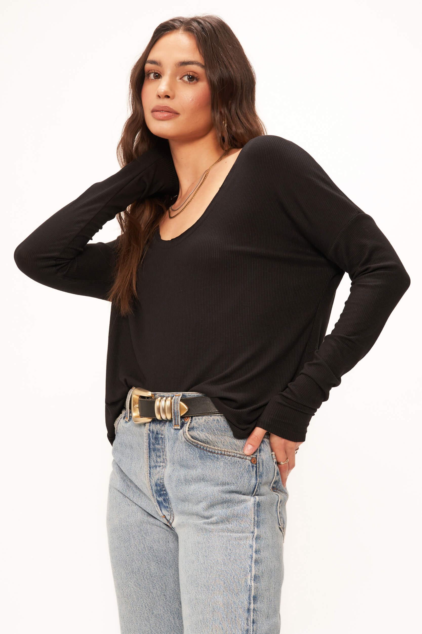 Charlotte Relaxed Scoop Neck Rib Long Sleeve - Black – PROJECT SOCIAL T