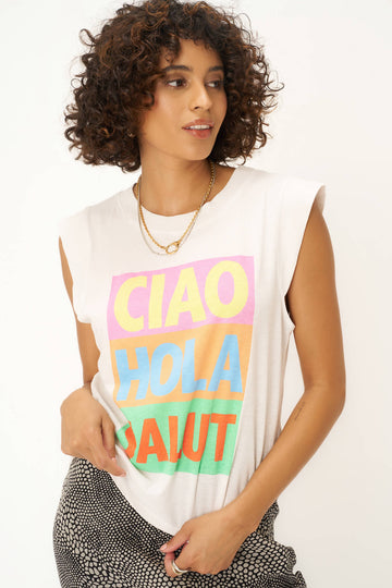 Ciao Muscle Tank in Vintage White