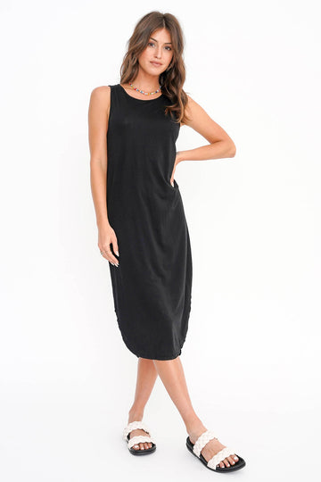 Cool and Clean Open Back Tank Dress in Black