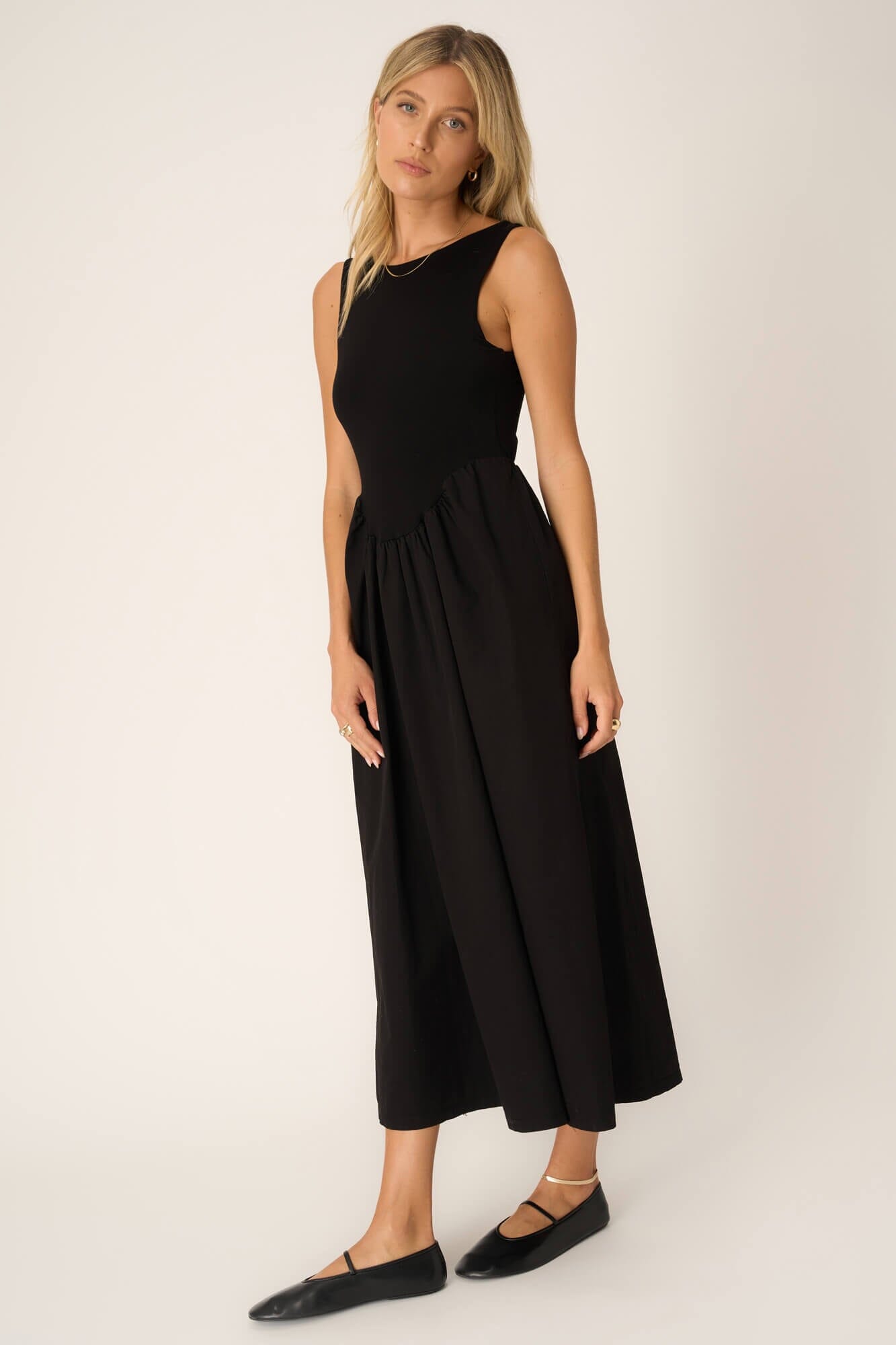 corinne midi dress Miss Circle Women's Corinne White Poplin Flared Maxi Dress with Removable Bow