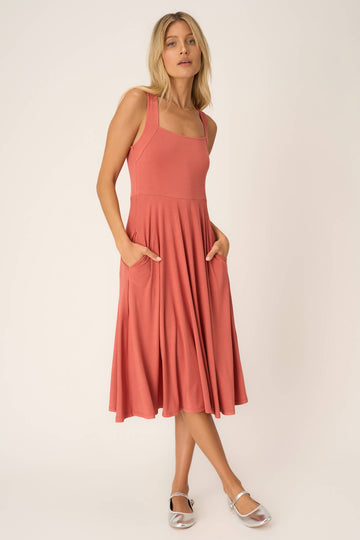 Dance With Me Volume Tank Dress in Sunset Coral