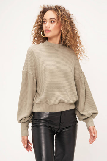 Daydream Brushed Rib Mock Neck in Willow Ash
