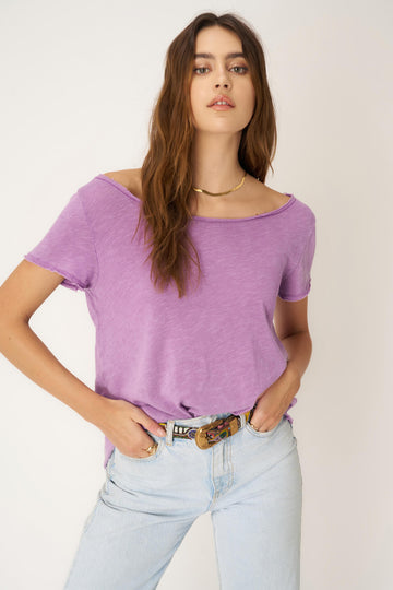 Easy On Me Textured Crew Tee in Purple Magic