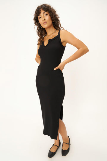 Firecracker Notch Front Tank Dress in Black