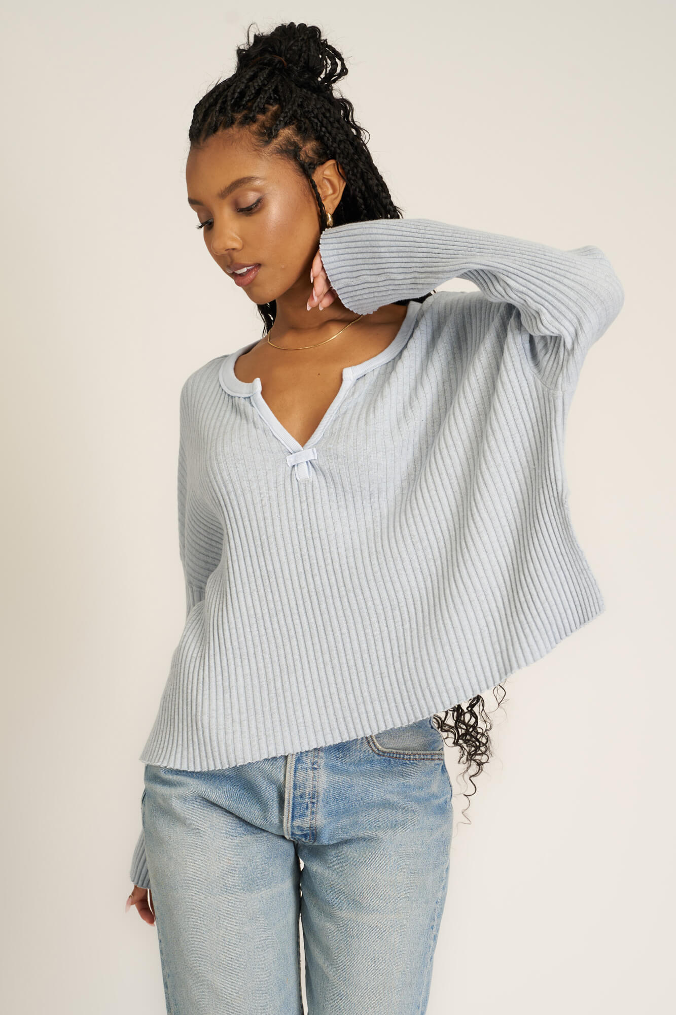 Sanna Boat Neck Sweater Rib Long Sleeve - Rich Indigo
