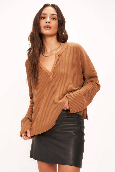 Getaway Notch Neck Sweater Rib Pullover LONG SLEEVE Project Social T 