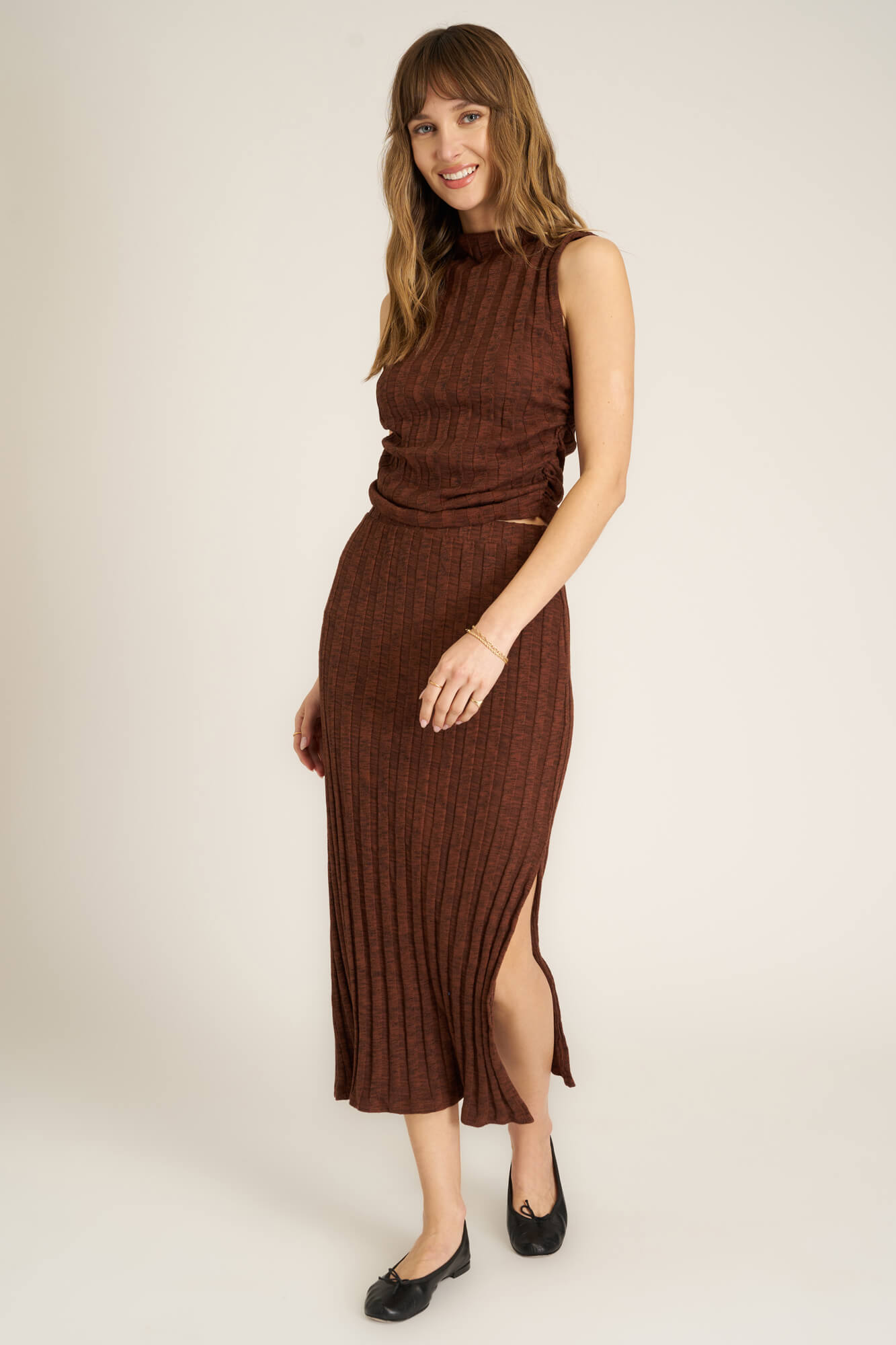 Giorgia Sweater Rib Skirt Russet Brown PROJECT SOCIAL T