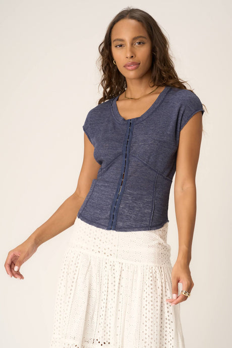 Hooked On You Textured Rib Tee in Navy Bliss