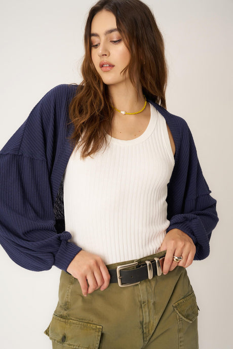Ivy Slouchy Sweater Rib Shrug in Navy Bliss