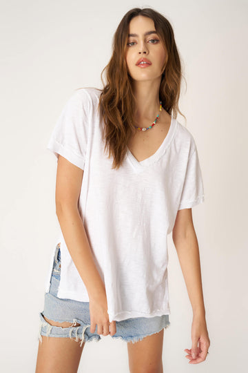 Knock Out V Neck Tee in White