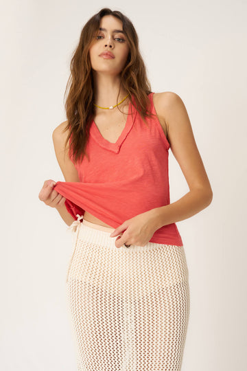 Let Me Know Relaxed Slub V Neck Tank in Sunset Coral
