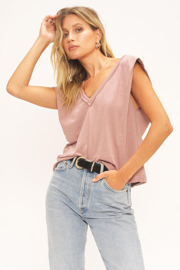Lexi Exaggerated Shoulder Tank in Mauve