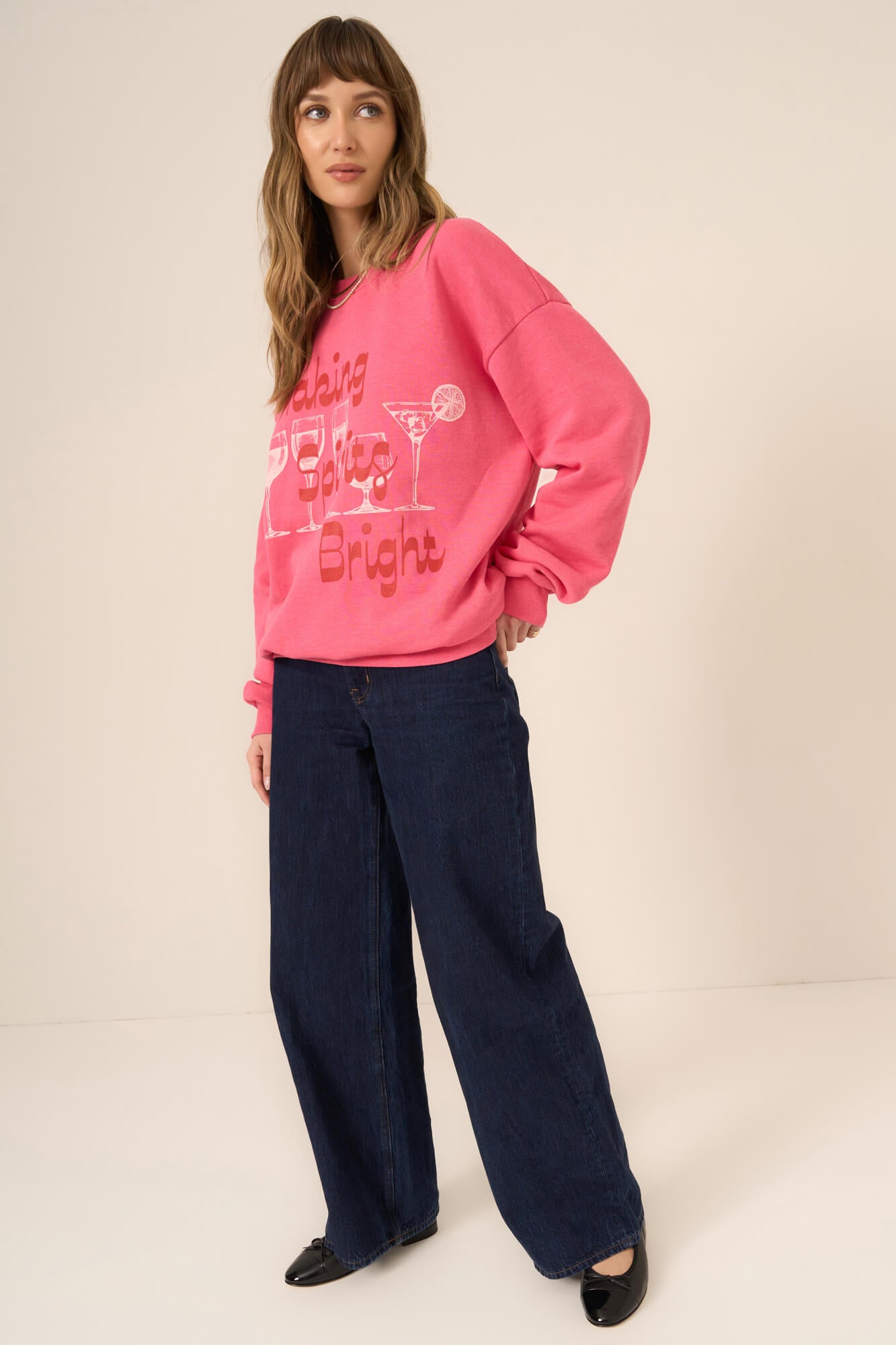 Making Spirits Bright Sweatshirt Raspberry Blossom L XL by Project Social T