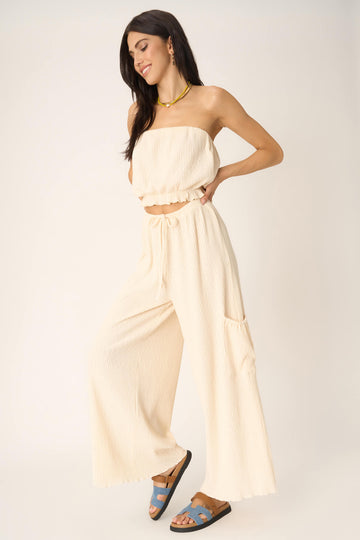 Never Better Textured Wide Leg Pant in Oat Milk