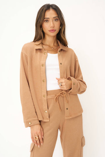 Nydia Snap Front Collared Jacket in Root Beer