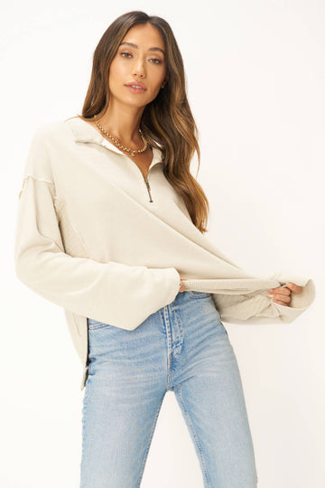 Oliver Collared Half Zip Sweatshirt in Oat Milk