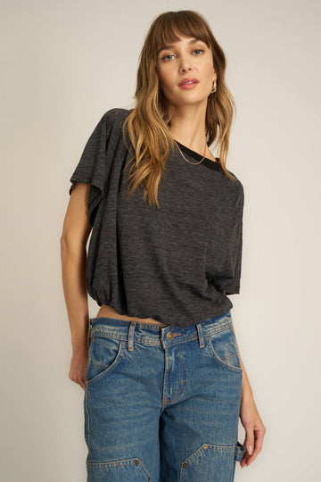Olivia Slub Bubble Tee in Black