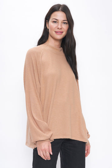 Rebound Heathered Cozy Mixed Tunic in Toasted Sugar